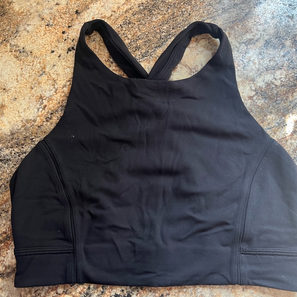 Black Women's Sports Bra - high neck nulu fabric